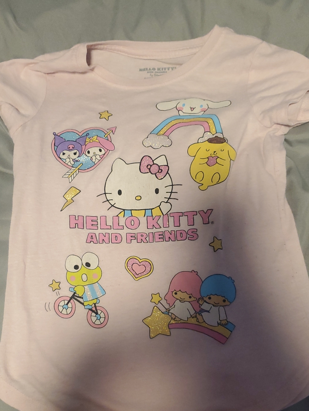 Hello Kitty Pastel Pink Character Tee with Rainbow Friends